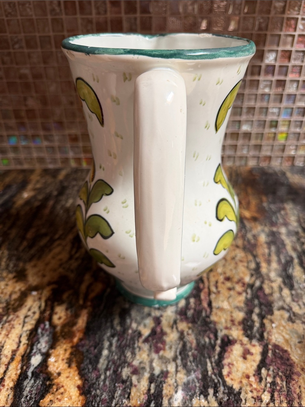 Vintage handmade 10” pitcher floral old world coastal * READ * - Picture 2 of 6